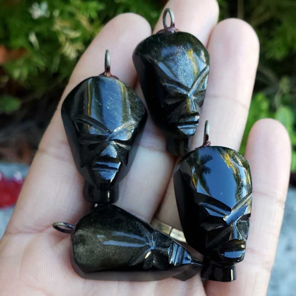 Sheen Obsidian Gemstone Carved Totem Pendants